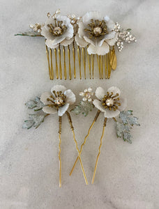Floral Garden Comb and Pin Set of 3